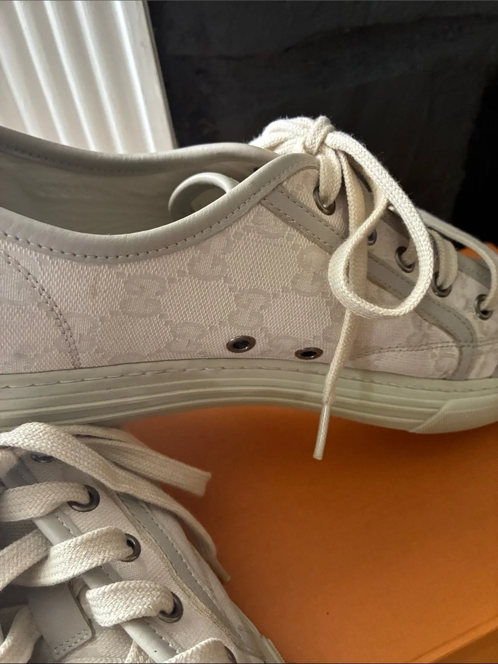 Gucci Beige Cream Canvas & Leather Sneakers
